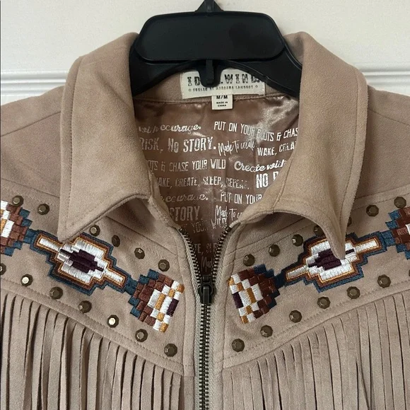 Tan Fringe Jacket with Embroidered Details Idyllwind size medium - Picture 3 of 6